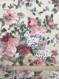 Poly/Cotton Vintage - Pink, Mauve and Lavender Flowers on Light Beige
