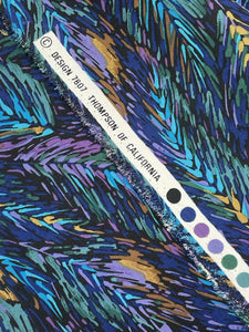 Polyester Lightweight Vintage - Blues, Purples and Golden Yellow Abstract Feathers