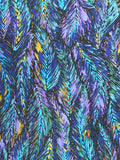 Polyester Lightweight Vintage - Blues, Purples and Golden Yellow Abstract Feathers