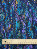 Polyester Lightweight Vintage - Blues, Purples and Golden Yellow Abstract Feathers