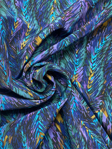 Polyester Lightweight Vintage - Blues, Purples and Golden Yellow Abstract Feathers