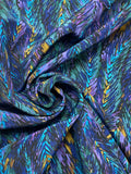 Polyester Lightweight Vintage - Blues, Purples and Golden Yellow Abstract Feathers