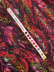 Polyester Lightweight Vintage - Pinks, Reds, and Golden Yellow Abstract Feathers
