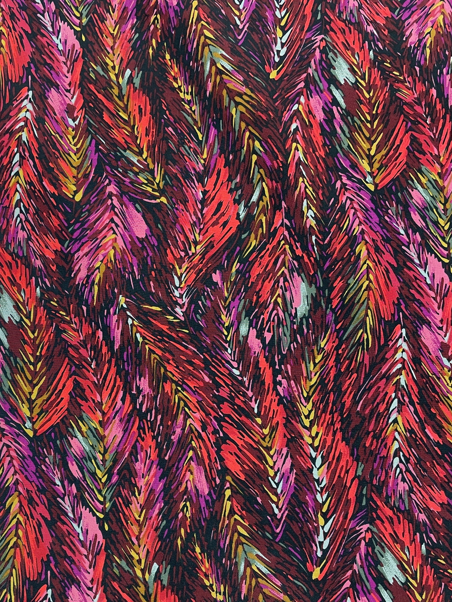 Polyester Lightweight Vintage - Pinks, Reds, and Golden Yellow Abstract Feathers