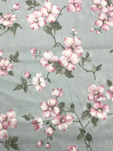 3 5/8 YD Poly/Cotton Vintage - Pink and White Dogwood Flowers on Mint Green