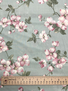 3 5/8 YD Poly/Cotton Vintage - Pink and White Dogwood Flowers on Mint Green