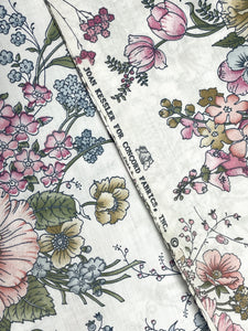 Poly/Cotton Vintage - White with Multi Colored Flowers