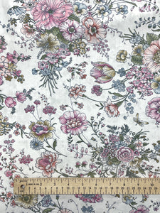 Poly/Cotton Vintage - White with Multi Colored Flowers