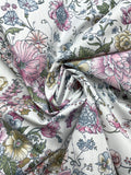 Poly/Cotton Vintage - White with Multi Colored Flowers