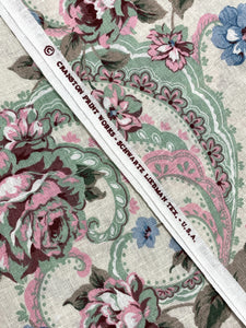 Cotton Vintage - Light Beige with Pink and Blue Flowers with Pink, Blue and Green Filigree