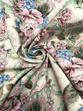 Cotton Vintage - Light Beige with Pink and Blue Flowers with Pink, Blue and Green Filigree