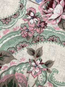 Cotton Vintage - Light Beige with Pink and Blue Flowers with Pink, Blue and Green Filigree