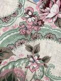 Cotton Vintage - Light Beige with Pink and Blue Flowers with Pink, Blue and Green Filigree
