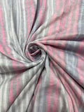 1 1/2 YD Poly/Cotton Printed Stripe Knit Vintage - "Chalk" Stripes in Gray, Pinks and Lavender