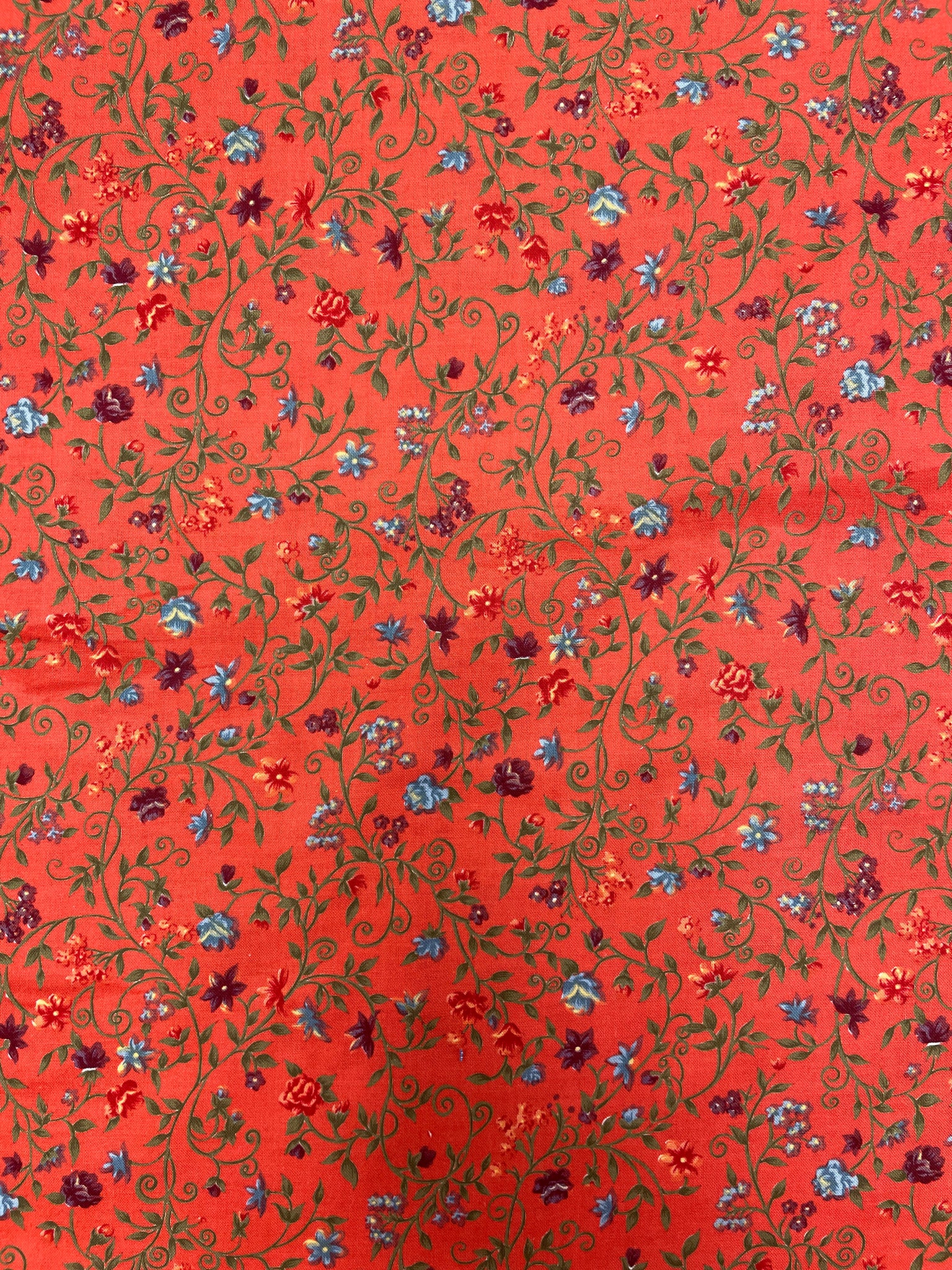 Quilting Cotton Vintage - Red, Purple and Blue Flowers on Apricot Orange