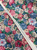 2 5/8 YD Quilting Cotton - Pink, Blue, and Cream Flowers with Green Leaves
