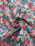 2 5/8 YD Quilting Cotton - Pink, Blue, and Cream Flowers with Green Leaves