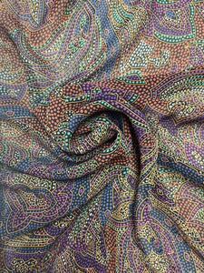 Polyester Chiffon Vintage - Large Polka Dot Paisley in Rust, Blue, Purple and Aqua