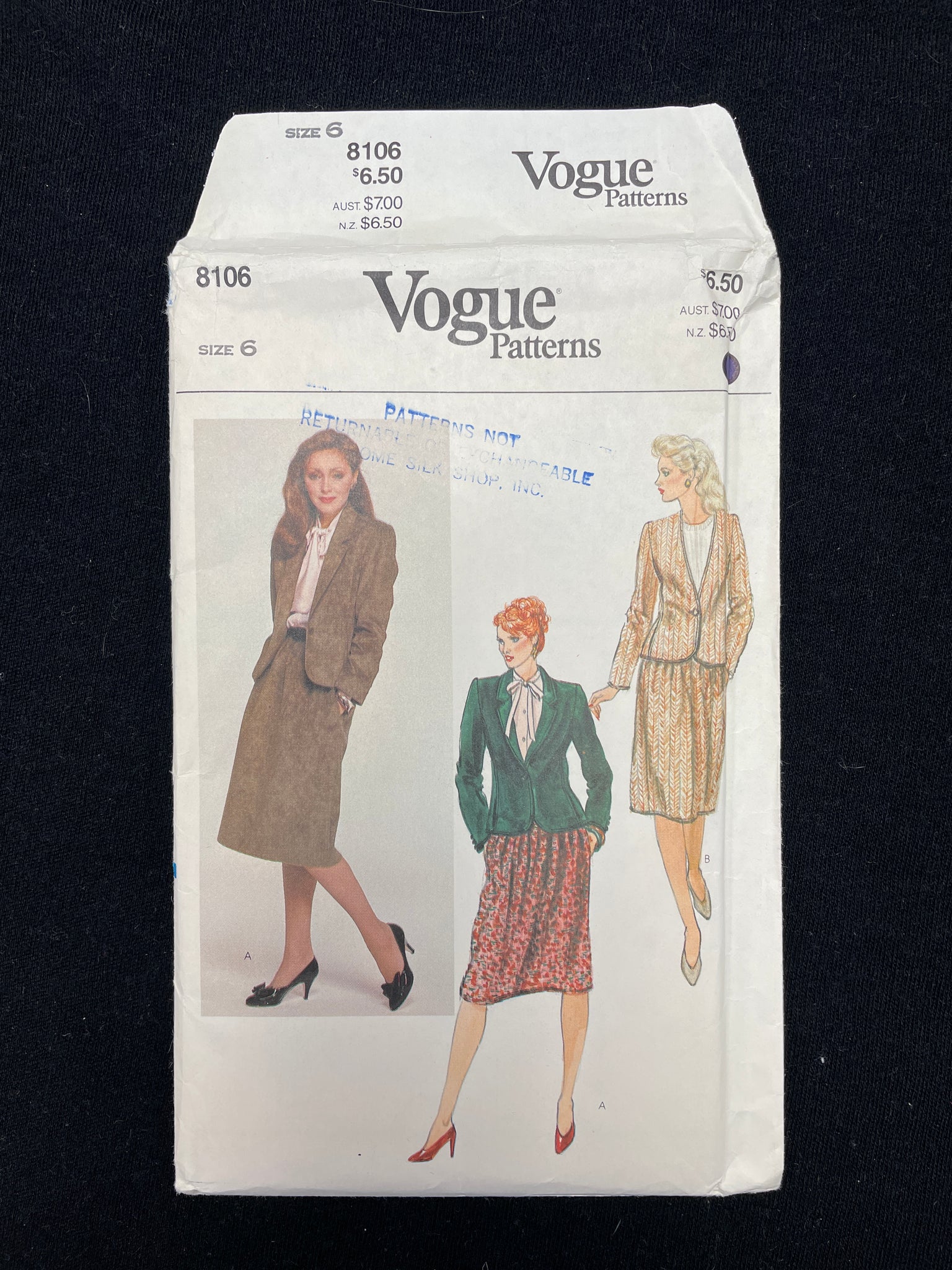 1980s Vogue 8106 Sewing Pattern - Adult Skirt and Jacket FACTORY FOLDED