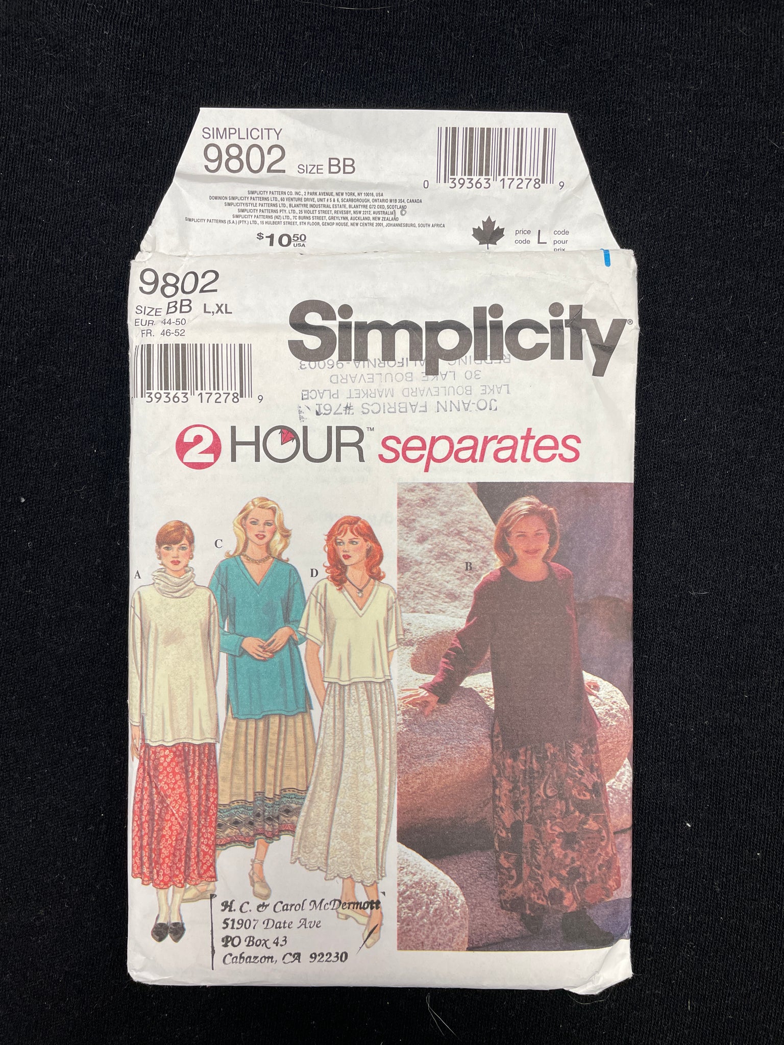 1995 Simplicity 9802 Sewing Pattern - Adult Top and Skirts FACTORY FOLDED