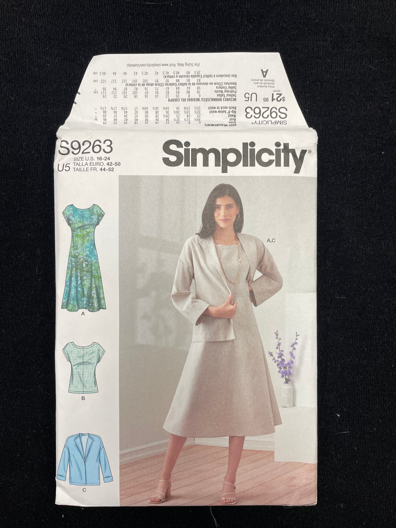 2021 Simplicity 9263 Sewing Pattern - Adult Dress, Top and Jacket FACTORY FOLDED