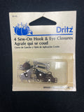 Metal Hook & Eye Closures Set of 4 or 12 - Silver or Black and Silver