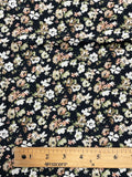 Rayon Vintage - White and Peach Flowers with Green Leaves on Black