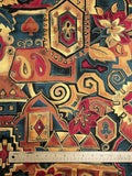 2 YD Cotton/Rayon Vintage - Orange, Teal, Red and Black with Gold Accents