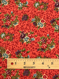 Cotton Vintage - Red, Blue and Purple Flowers on an Orange Background with Dark Orange Leaves
