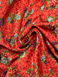 Cotton Vintage - Red, Blue and Purple Flowers on an Orange Background with Dark Orange Leaves