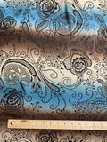 2 YD Polyester Chiffon - Cream, Blue and Brown Stripes with Dark Brown Floral Print