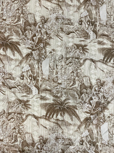 2002 Rayon Vintage - Light Beige and Tan Block Print Style with Palm Trees and Polynesian Scenes