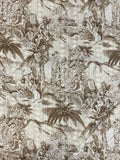 2002 Rayon Vintage - Light Beige and Tan Block Print Style with Palm Trees and Polynesian Scenes