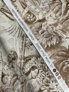 2002 Rayon Vintage - Light Beige and Tan Block Print Style with Palm Trees and Polynesian Scenes