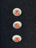Button Plastic Set of 3 - White with Flowers