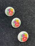 Button Plastic Set of 3 - White with Flowers
