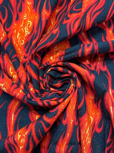 7/8 YD Quilting Cotton Remnant - Black with Flames