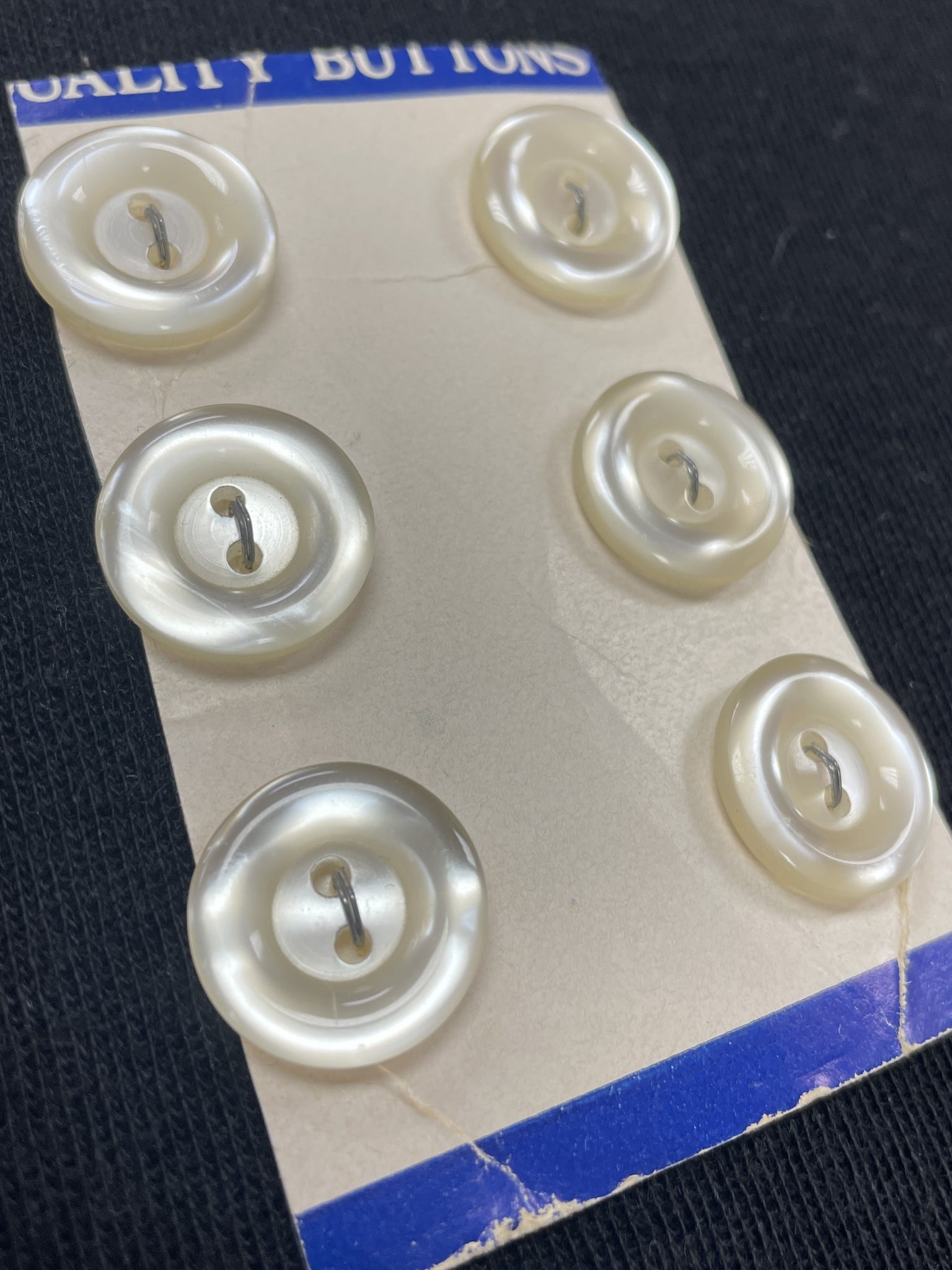 Buttons Plastic Set of 9 Vintage - Pearlescent White