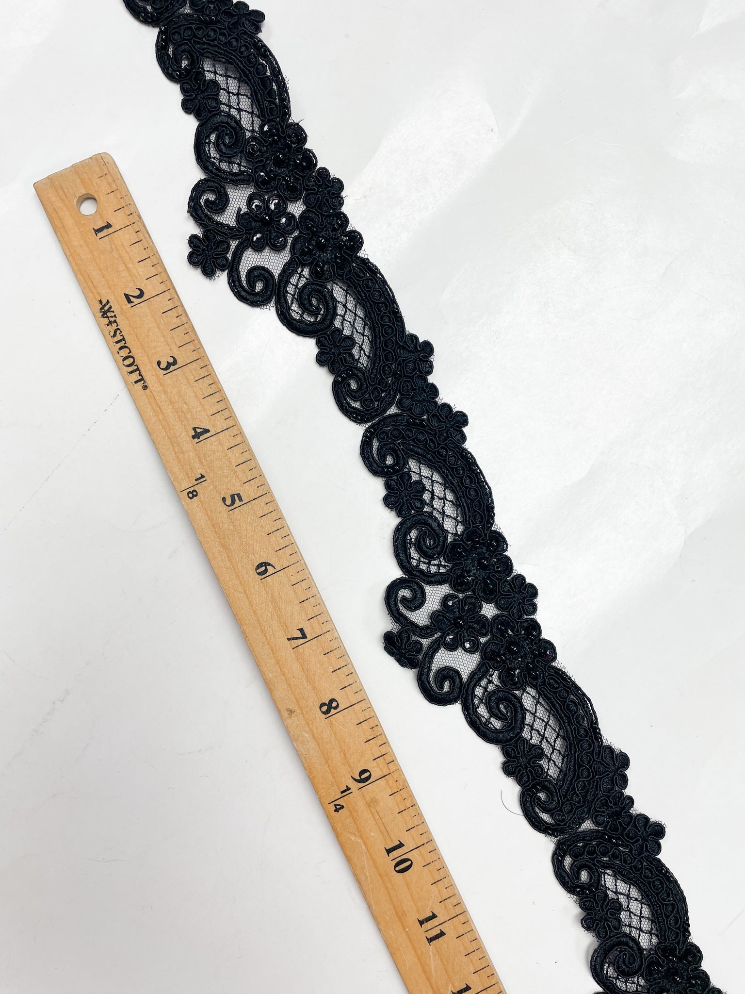 2 YD Lace Trim Beaded and Sequined - Black