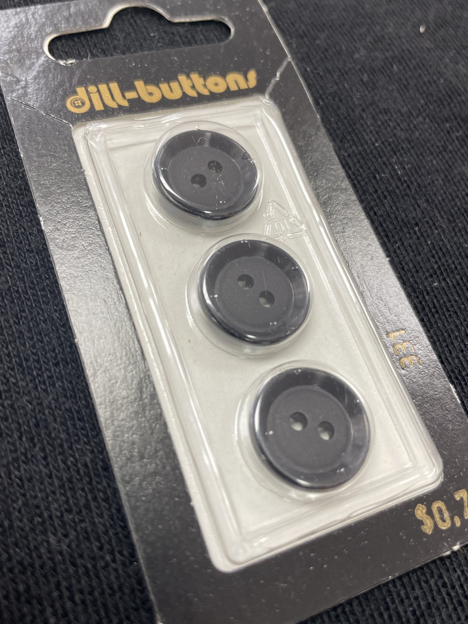 Button Plastic Set of 3 Vintage - Matte Black