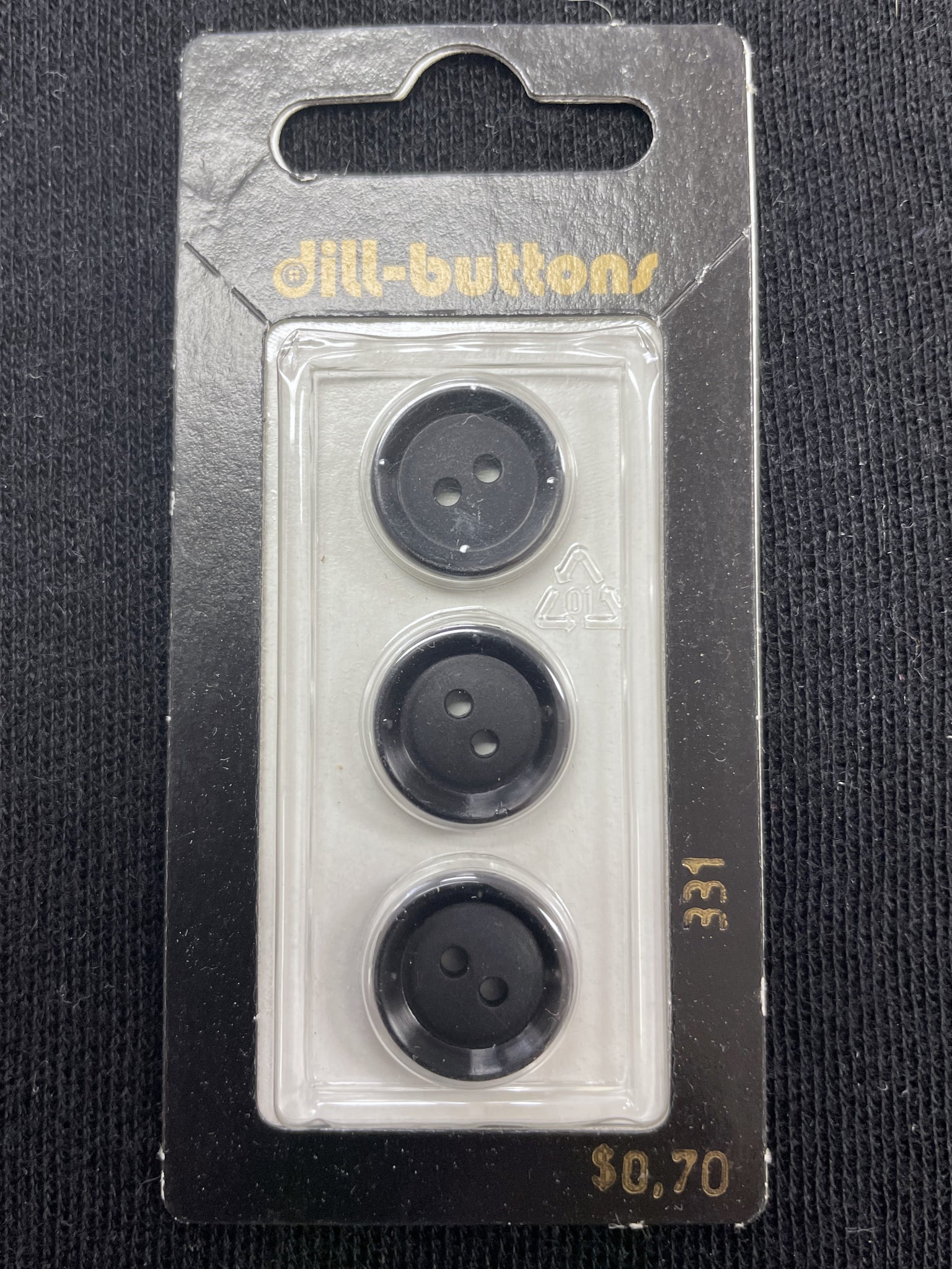 Button Plastic Set of 3 Vintage - Matte Black