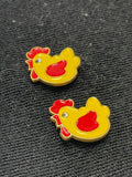 Button Enameled Metal Set of 2 - Yellow and Red Chickens