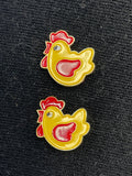 Button Enameled Metal Set of 2 - Yellow and Red Chickens