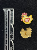 Button Enameled Metal Set of 2 - Yellow and Red Chickens