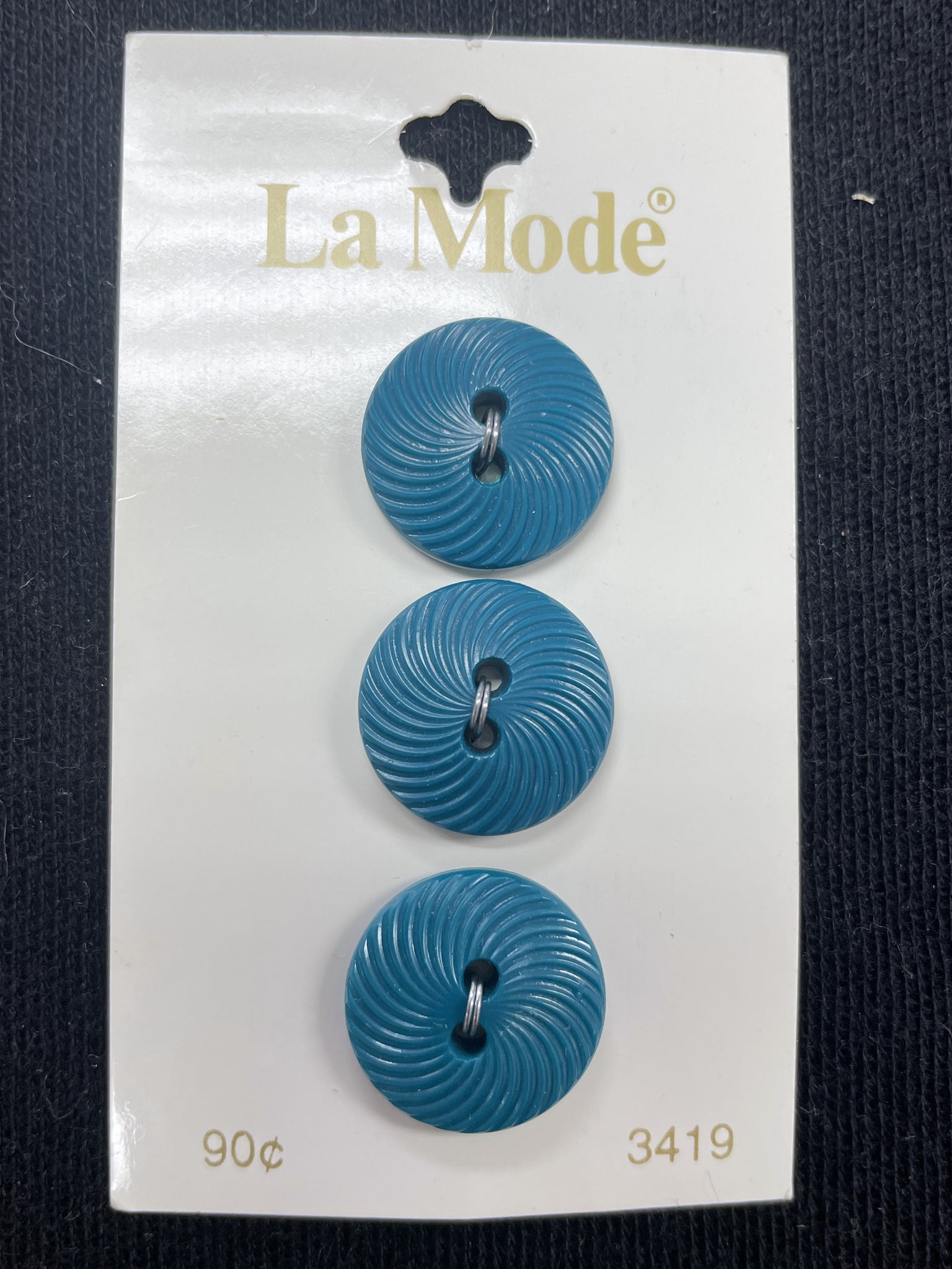 Button Plastic Set of 3 Vintage - Teal Green with Embossed Swirl