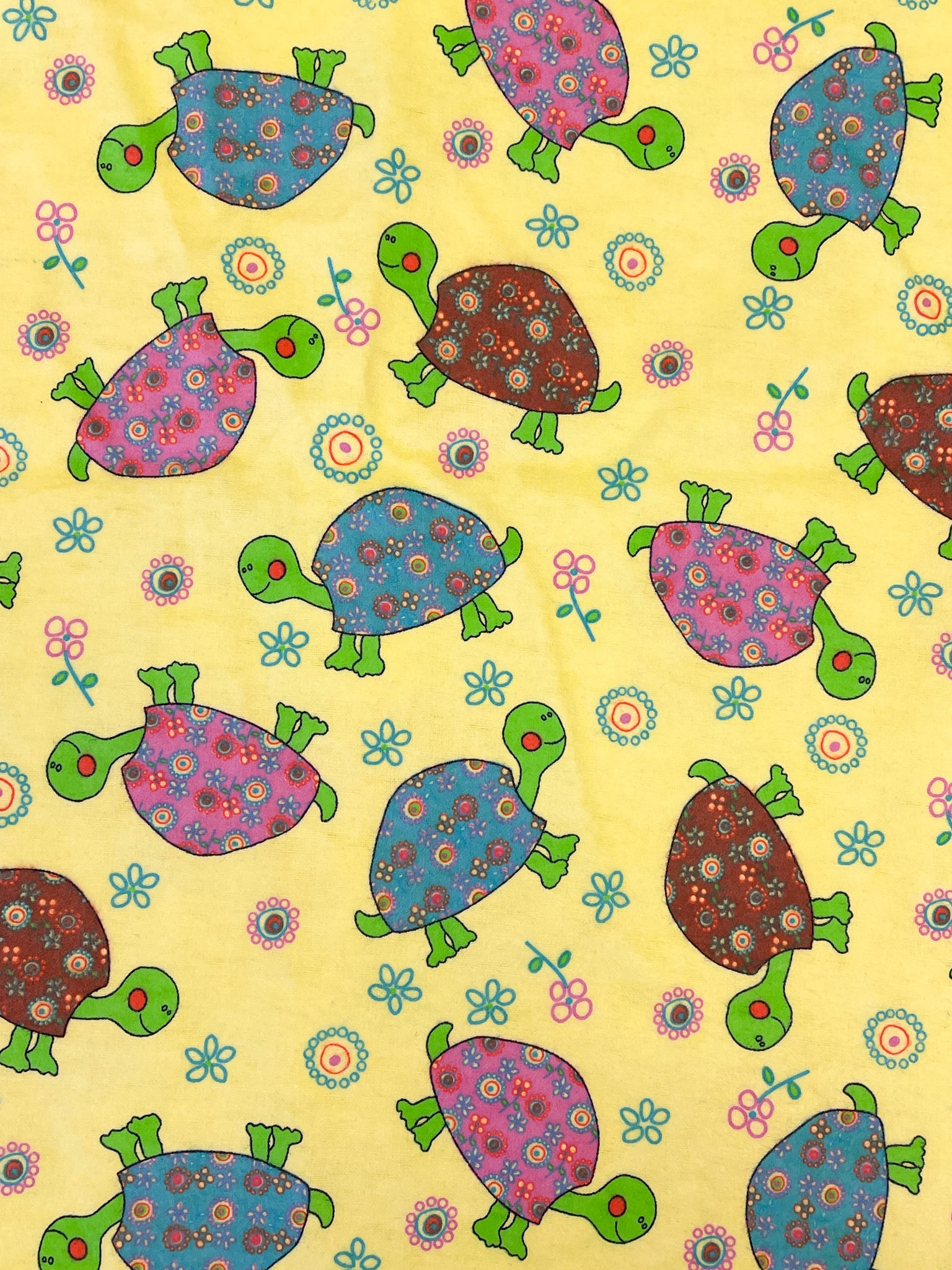 Cotton Flannel Vintage - Bright Yellow with Turtles