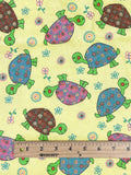 2 1/8 YD Cotton Flannel Vintage - Bright Yellow with Turtles