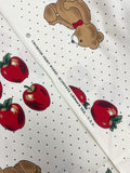 3 YD Cotton Vintage - Off White with Teddy Bears, Apples and Tiny Black Dots