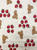 3 YD Cotton Vintage - Off White with Teddy Bears, Apples and Tiny Black Dots