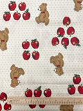 3 YD Cotton Vintage - Off White with Teddy Bears, Apples and Tiny Black Dots